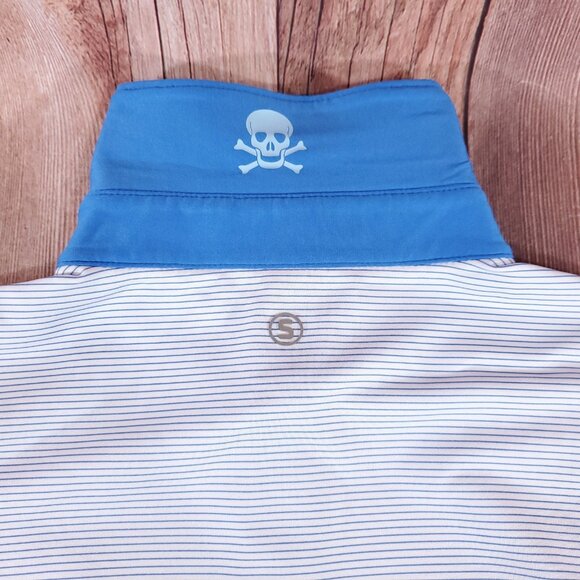 NWT Stitch Bowery Mens M/L Sebonac Blue SS Golf Polo Shirt Striped Performance - Picture 7 of 15
